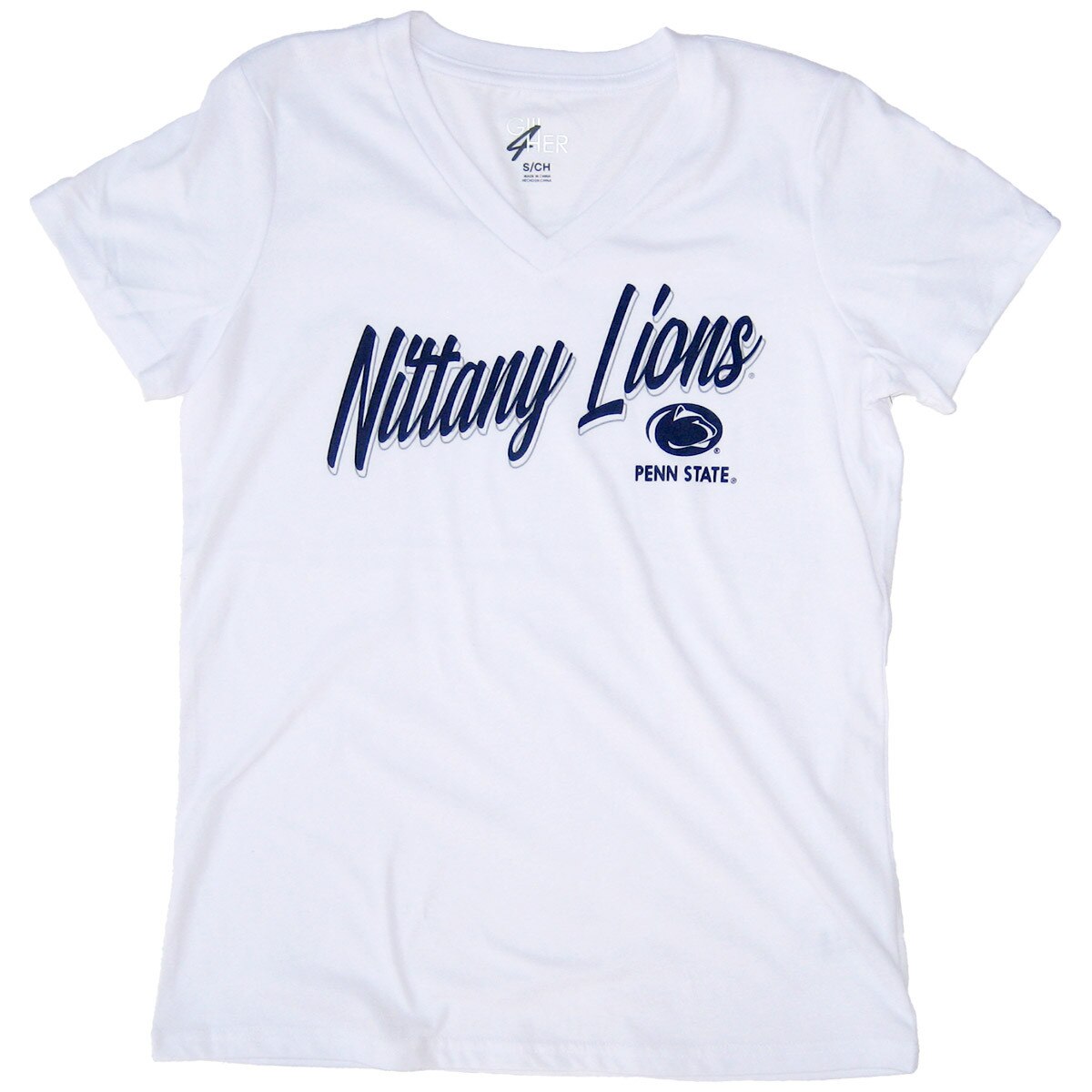 women's white short sleeve v-neck t-shirt Penn State Nittany Lions